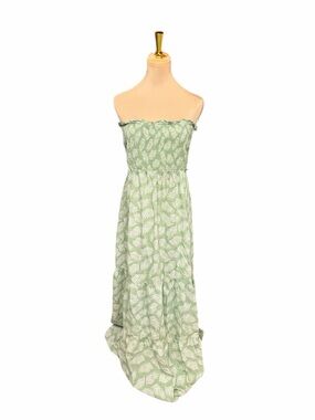 eesome Sage Green Strapless Smocked Maxi Dress Size L Summer Boho Flowy